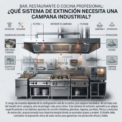 Bar, restaurante o cocina profesional: ¿qué sistema de extinción necesita una campana industrial?